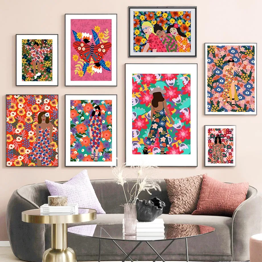 Colorful BUTTERFLIES & FLOWERS ART Canvas collection Home decor wall print art 