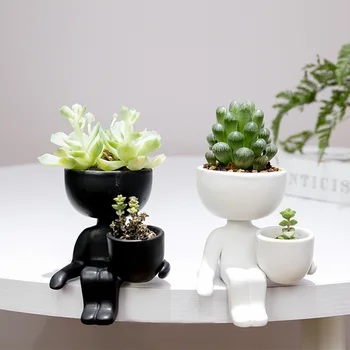 

Hand Made Ceramic Green Planter Cute Child Shape Succulent Plant Flowerpot Mini Desktop Vase Indoor Flower Pot Home Decoration