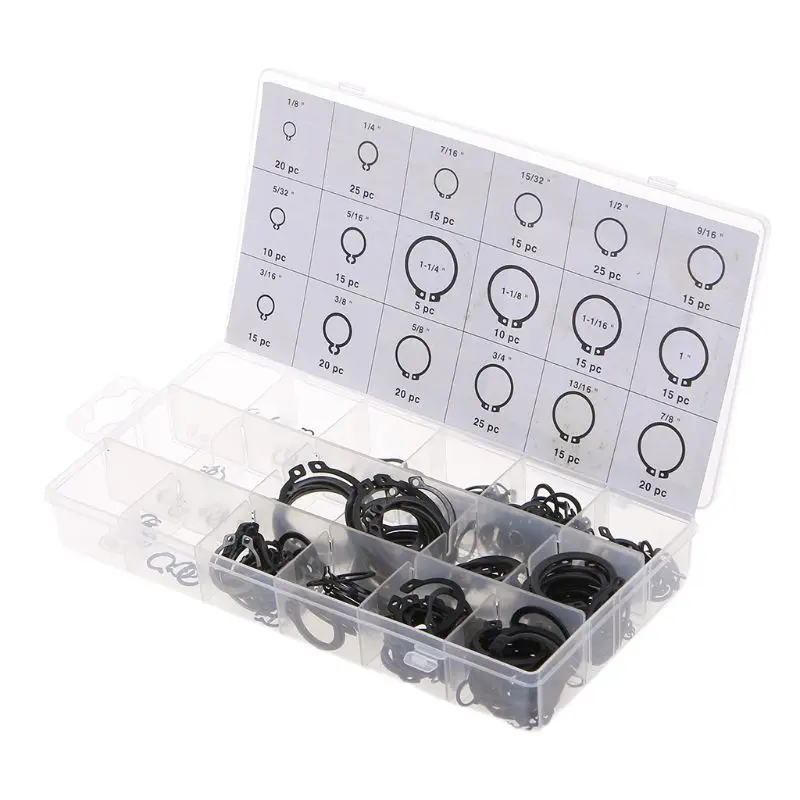 300 шт 1-1" E-Clip Snap Circlip наборы удерживающее кольцо крепления подшипников ассортимент чехол 94 шт