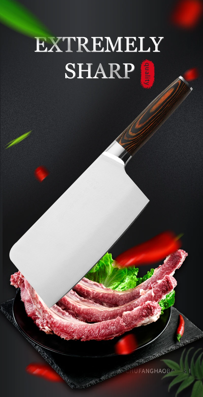 Handmade Forged High-carbon Clad Steel Kitchen Knives Cleaver Filleting Slicing Broad Butcher Knife The Color With Wooden Handle