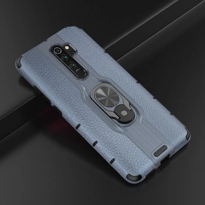 Жесткий чехол Natrberg для Xiaomi Redmi Note 8 Pro, кожаный чехол, автомобильный держатель для пальца, бампер, чехол для Redmi Note8, чехол - Цвет: Синий