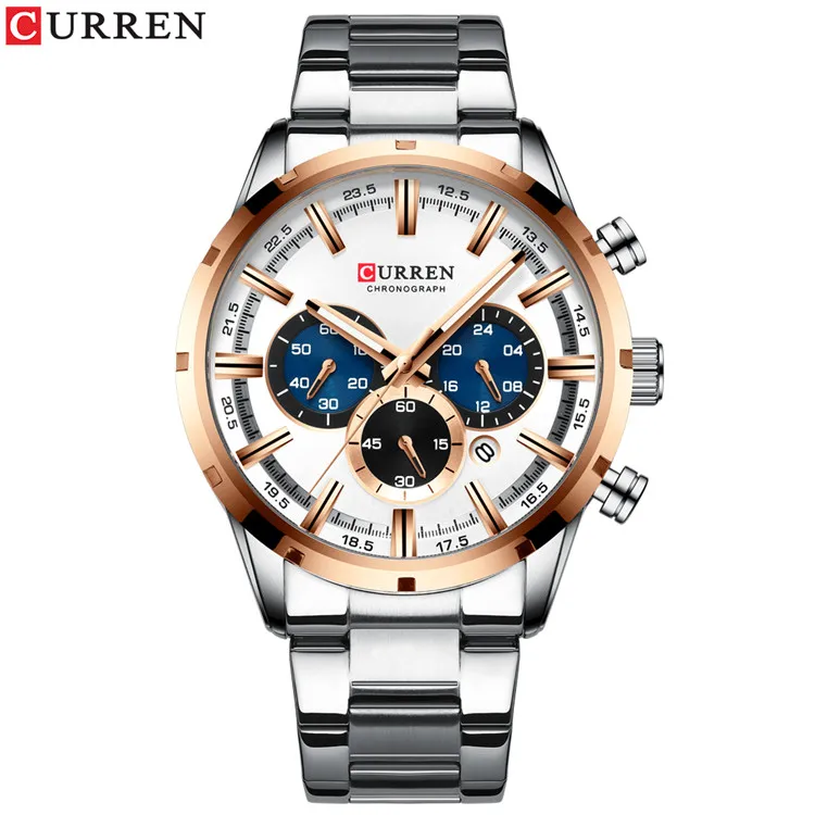 CURREN Мужские s часы лучший бренд класса люкс Модные Бизнес Кварцевые часы мужские спортивные полностью стальные водонепроницаемые черные часы Relogio Masculino - Color: Silver white