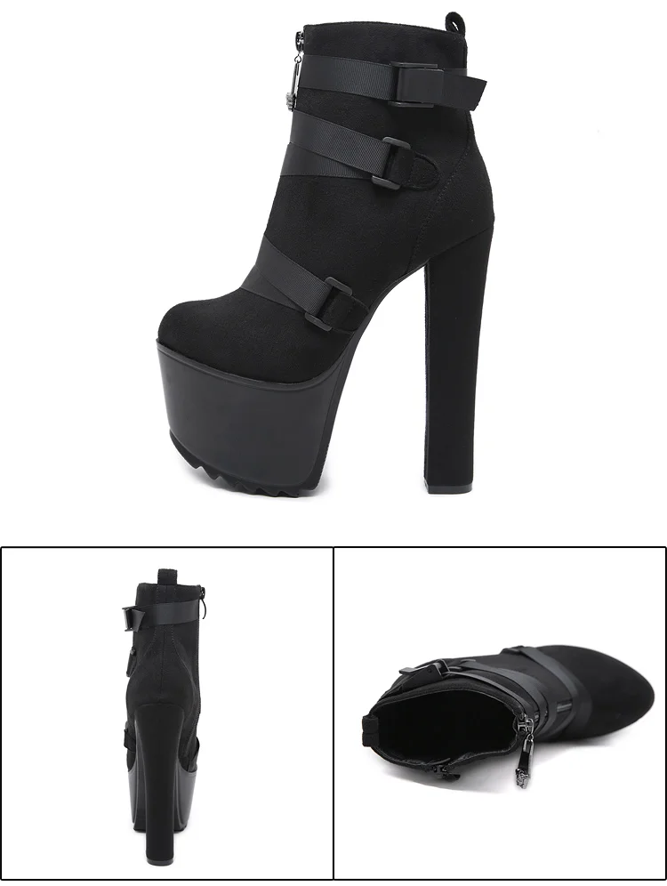 Водонепроницаемые женские ботинки на высоком каблуке; женские ботинки черного цвета; ботинки в западном стиле на каблуке; ботильоны; обувь на платформе; сезон зима-осень; YMA922