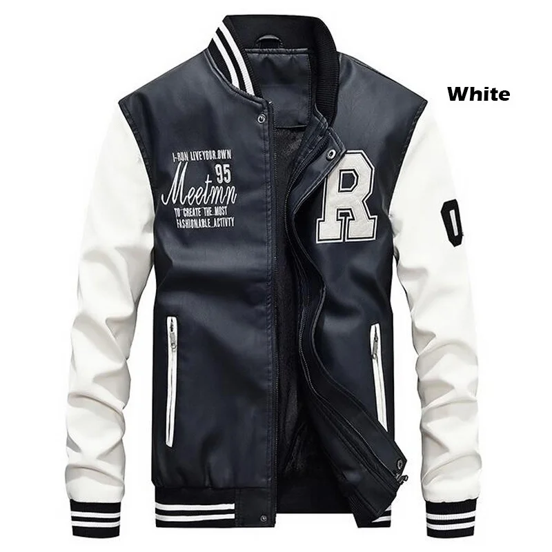 Новинка, модная мужская кожаная куртка, хит, цветная уличная одежда для мальчиков, бейсбольные куртки, мужское толстое пальто с буквенным принтом, Повседневная Куртка Jaqueta Masculina - Цвет: wish103 White
