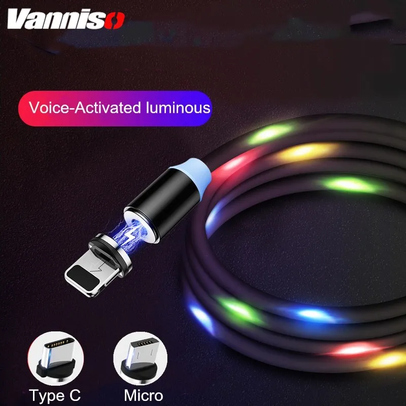

Vanniso Magnetic LED Light Cable Fast Charging Magnet Micro USB Type C Cable Wire Cord Type-C Charger For iphone Samsung Xiaomi