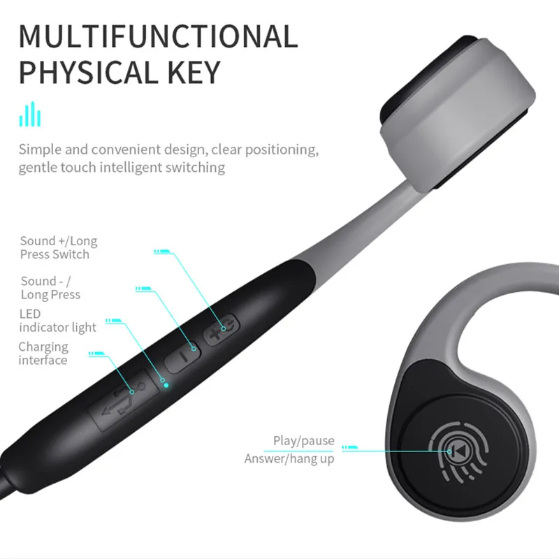 V9 Bone Conduction Bluetooth 5.0 Headsets Wireless Sports Earphones Waterproof Stereo Smart Touch Wireless Headphone PK Z8/G18