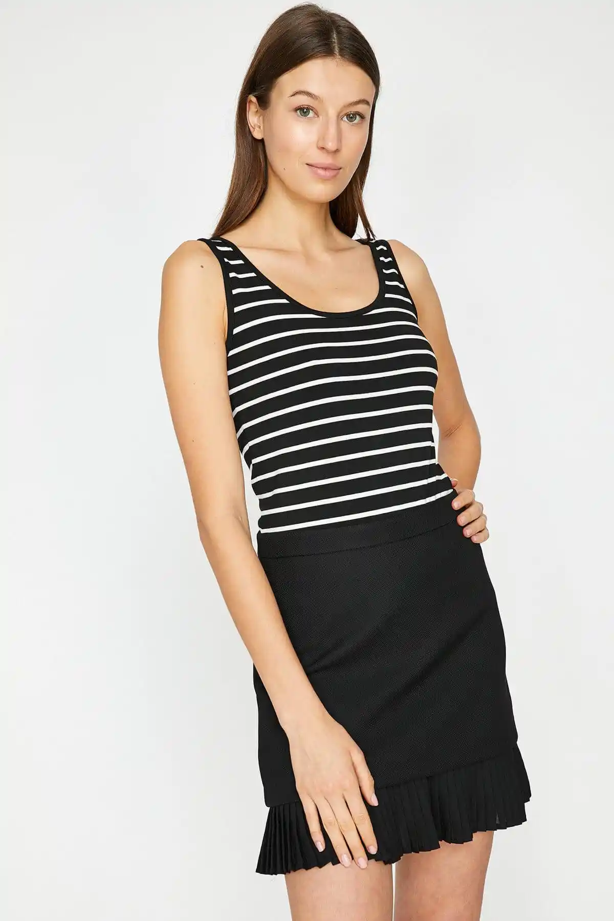 koton women black striped undershirt 9yak32049yk