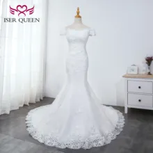 Рукав-крылышко, вырез лодочкой, тонкое вышитое кружевное жемчужное свадебное платье Русалка, чисто белое кружевное свадебное платье русалки WX0041