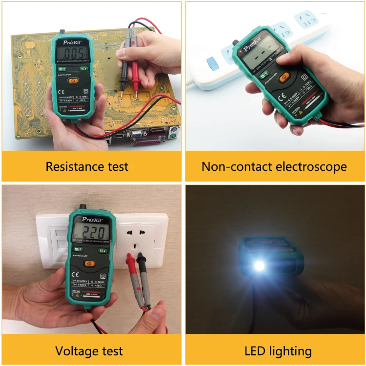 Proskit автоматический выбор анти-сжигание мини цифровой мультиметр ЖК-дисплей Автоматический диапазон Бесконтактный электроскоп тестер метр