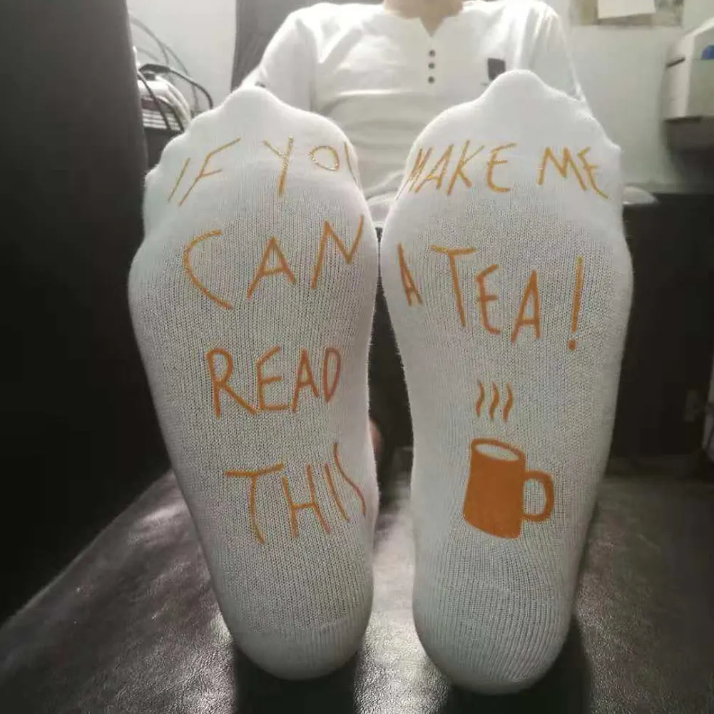 Популярные новые женские носки, если вы можете прочесть это, Make Me A tea, новые носки, мужские носки без пятки с объемными буквами, CUN 668