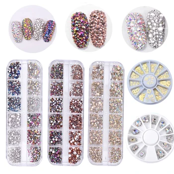

Colorful Crystal Nail Art Rhinestones Acrylic Nail Stones Beads Studs Flat Back Shiny Tips 3D Nails Art Decorations Sequins