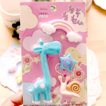 

4pcs/Set Cute Cartoon Erasers School Supplies Giraffe Rainbow Snail Star Shape Rubber Eraser Student Stationery