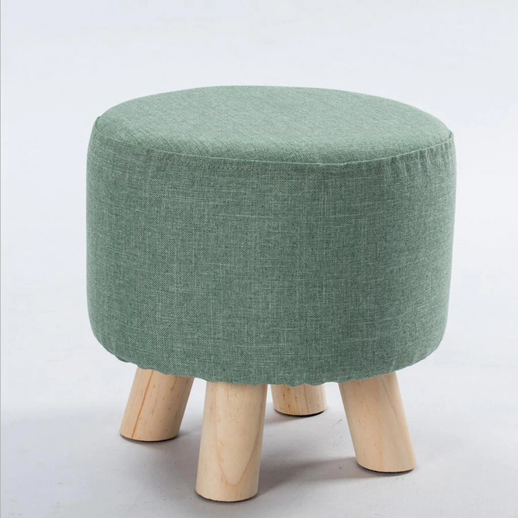Round Linen Fabric Pouf Footstool Cover Wooden Stool Slipcover,14 Color or patterns for your choice