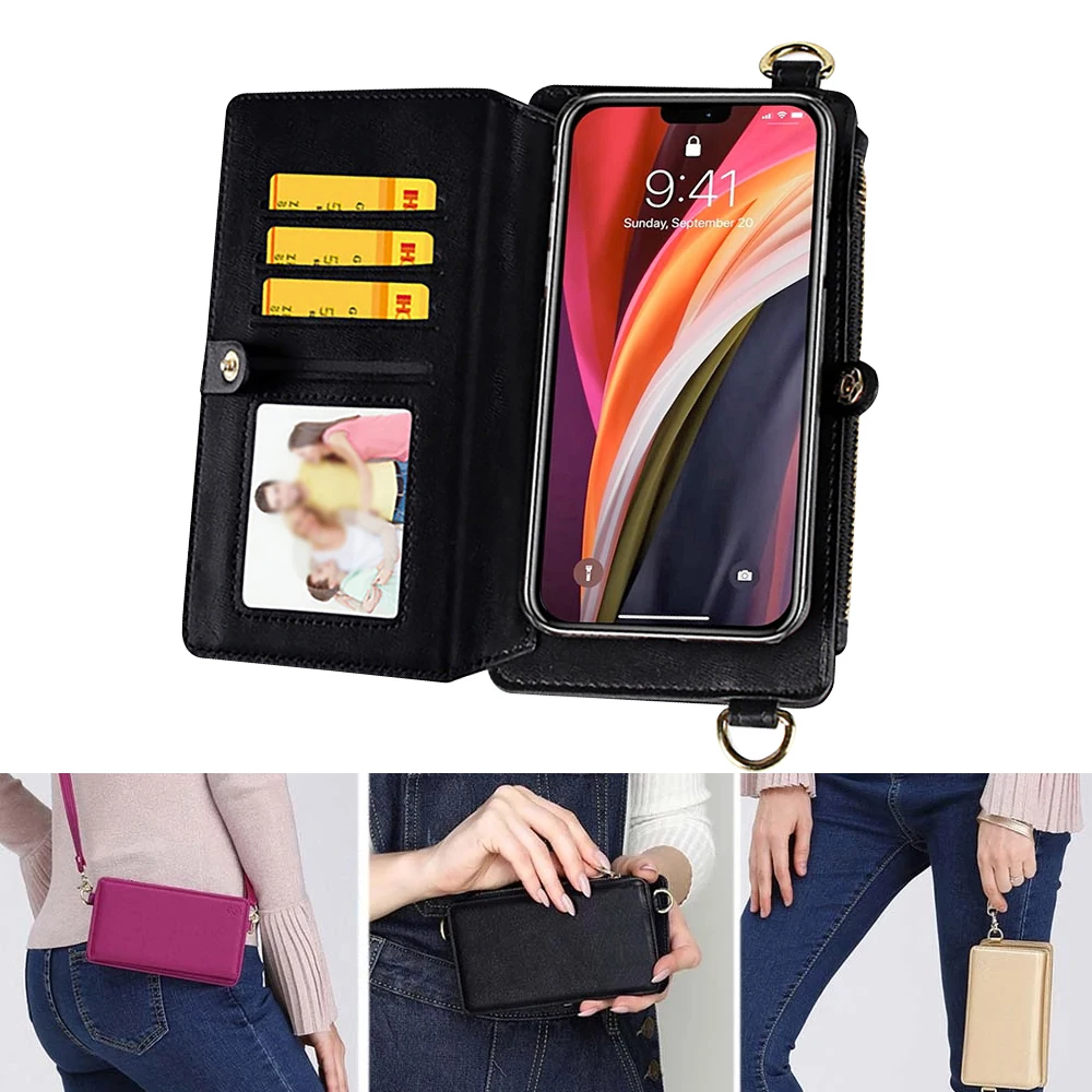 Portable Case for iPhone 11 iPhone 12 Pro Max Fashion Leather Phone Case for iPhone X Cell Phone Wallet Case Women Hand Bag