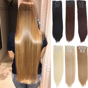 

XUANGUANG Natural Hairpieces Straight Synthetic Clip In Hair Extentions 140g 16 Clips Clip In False Styling Hair Straight Hair
