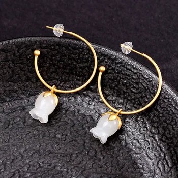 

S925 Silver Thick Gold Women's Hetian Jade Ear Stud