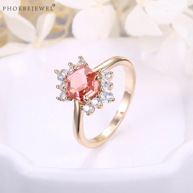 PHOEBEJEWEL Новая коллекция розовое золото палец кольца для женщин с AAA кубического