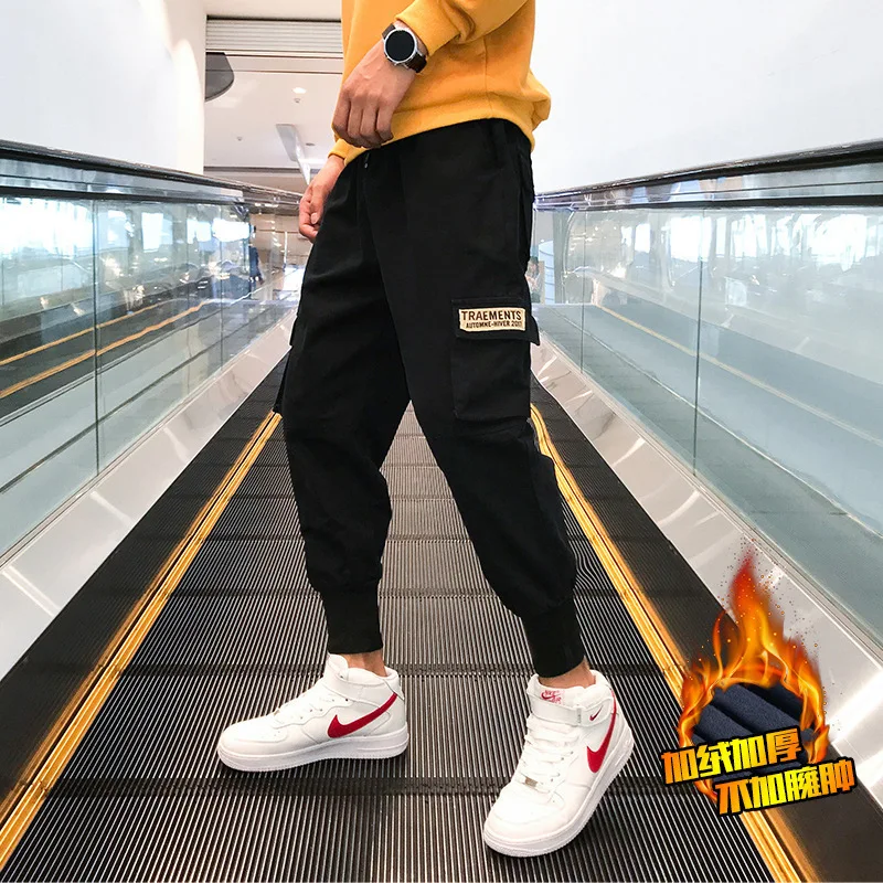 

Winter New Style Pants Men's Brushed And Thick Bib Overall Loose Casual Pants Men's Korean-style Trend Closing Long Pants