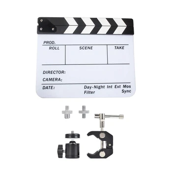 

1 Pcs Clapboard Dry Erase Movie Clapper Board Slate 29.8 X 24.5Cm & 1 Set Super Clamp Mount Articulated Ball Head