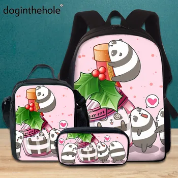 

Cute Panda Printed Backpack for Little Girls PInk 3PCS/Set Schoolbags Children Cartoon Satchel 2020 Back to School mochilas