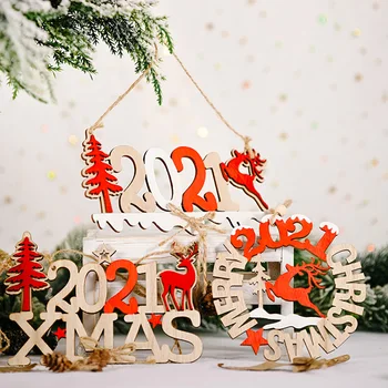 

2021 Xmas Christmas Pendants Christmas Tree Decorations For Home Christmas Wooden Ornaments Elk Natal Santa Claus Kids Gift