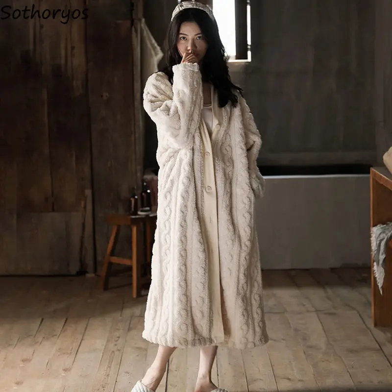 Thick Warm Elegant Flannel Nightgowns Women Simple Gentle Tender Fluffy Heating Single Breasted Nightdress Winter Soft Sleepwear | Женская