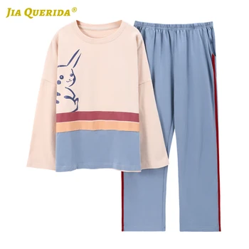 

Homesuit Woman Clothes New Long Sleeve Long Pants Sleepwear Fashion Style Casual Style Pijama Set Crew Neck Woman Pajamas Set