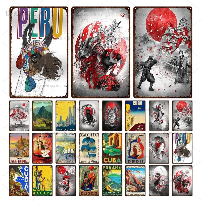 Traditional Oriental Elements Metal Tin Sign Women Cities High Quality Wall Decor Plaque Iron Painting For House Office | Дом и сад