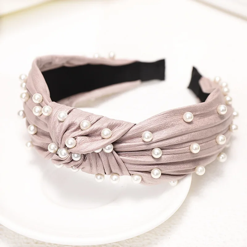 C780 pink Винтажные резинки для волос из искусственной кожи, украшенные жемчугом, ободок для волос для женщин, заколки для волос, аксессуары для волос для девочек, повязка для волос, ободок для волос, opaska do - Цвет: C780 pink