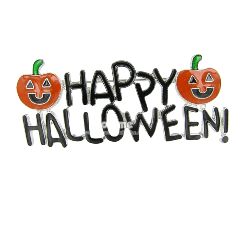 Happy halloen брошь в форме буквы булавка с оранжевым, темно-зеленым и черной эмалью