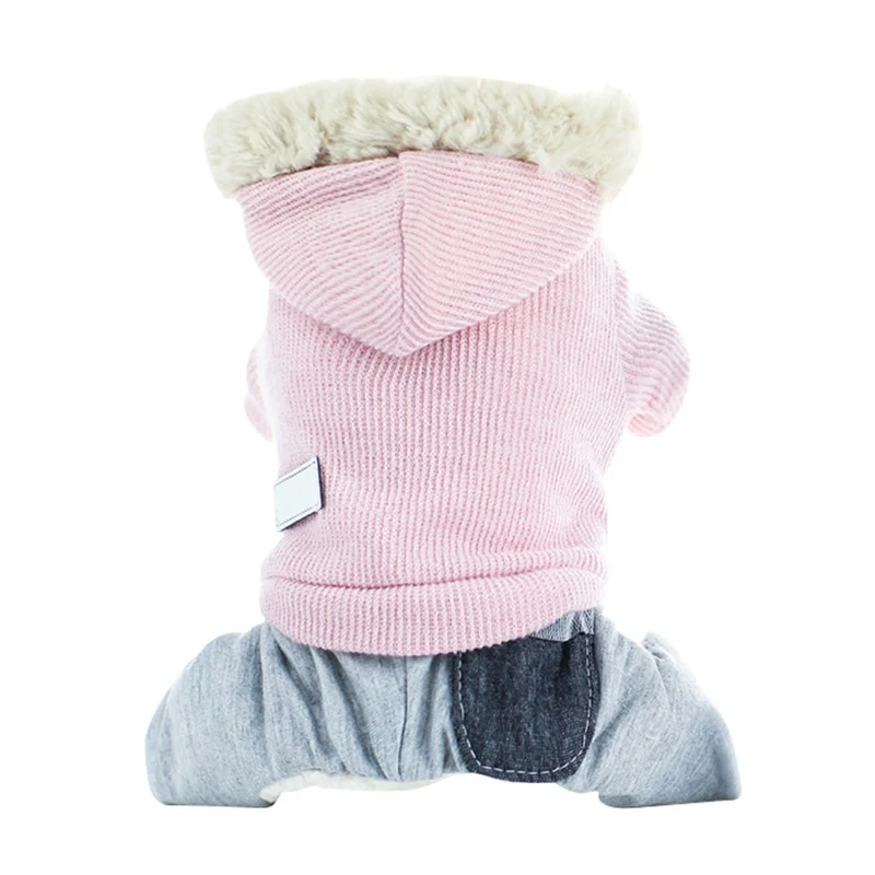 Зимняя одежда для животных, утолщенный костюм с четырьмя ножками, одноцветная толстовка с капюшоном для собак, цельное пальто для маленьких собак, французский щенок бульдога, одежда