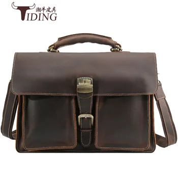 

Tiding/Tiding Men Genuine Leather Large-Volume 16-Inch Computer Briefcase Horse Leather Handbag Lock 1031