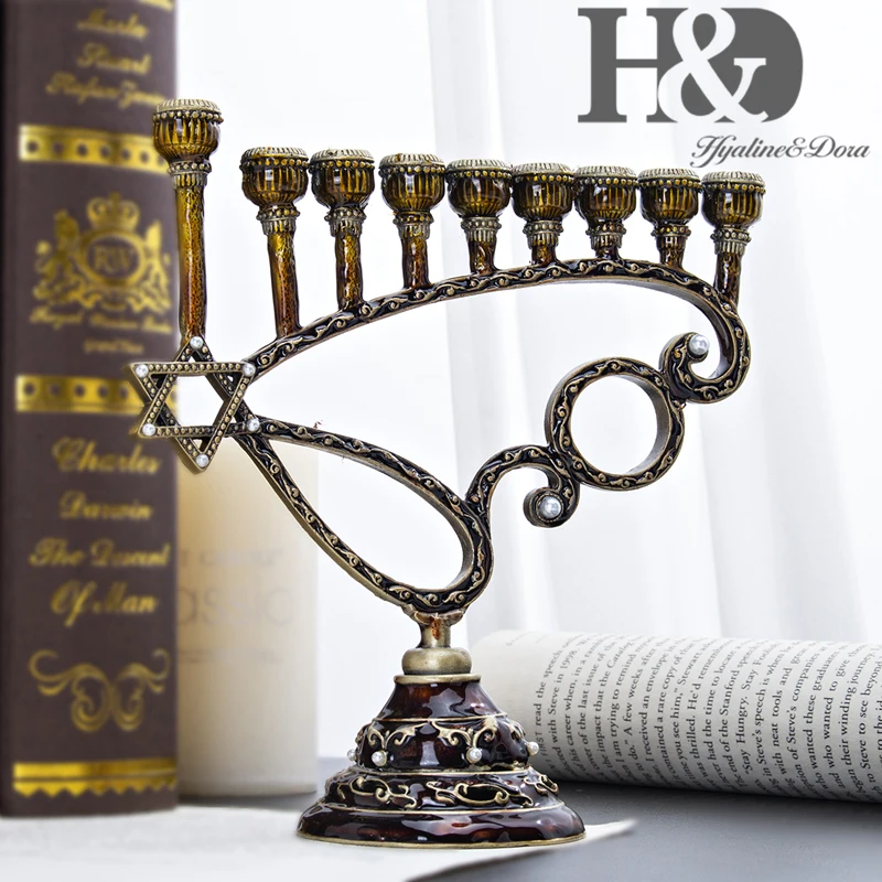 H&D ручной работы Hanukkah 9 ветка Шестиугольная Звезда Давида подсвечник Menorah еврейская лампа Chanukah подсвечники вечерние украшения