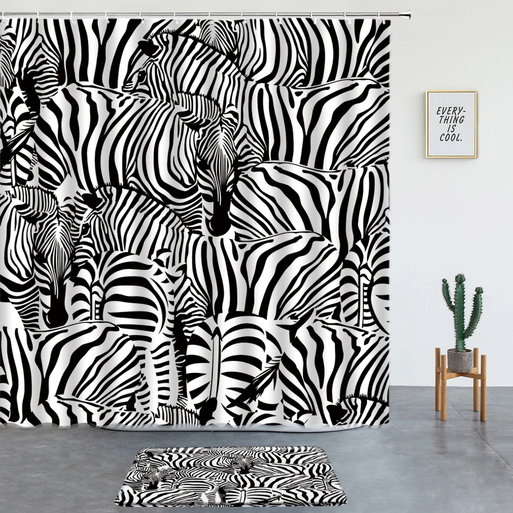 Набор занавесок для душа Zebra коврики ванной в черно-белую полоску с африканскими