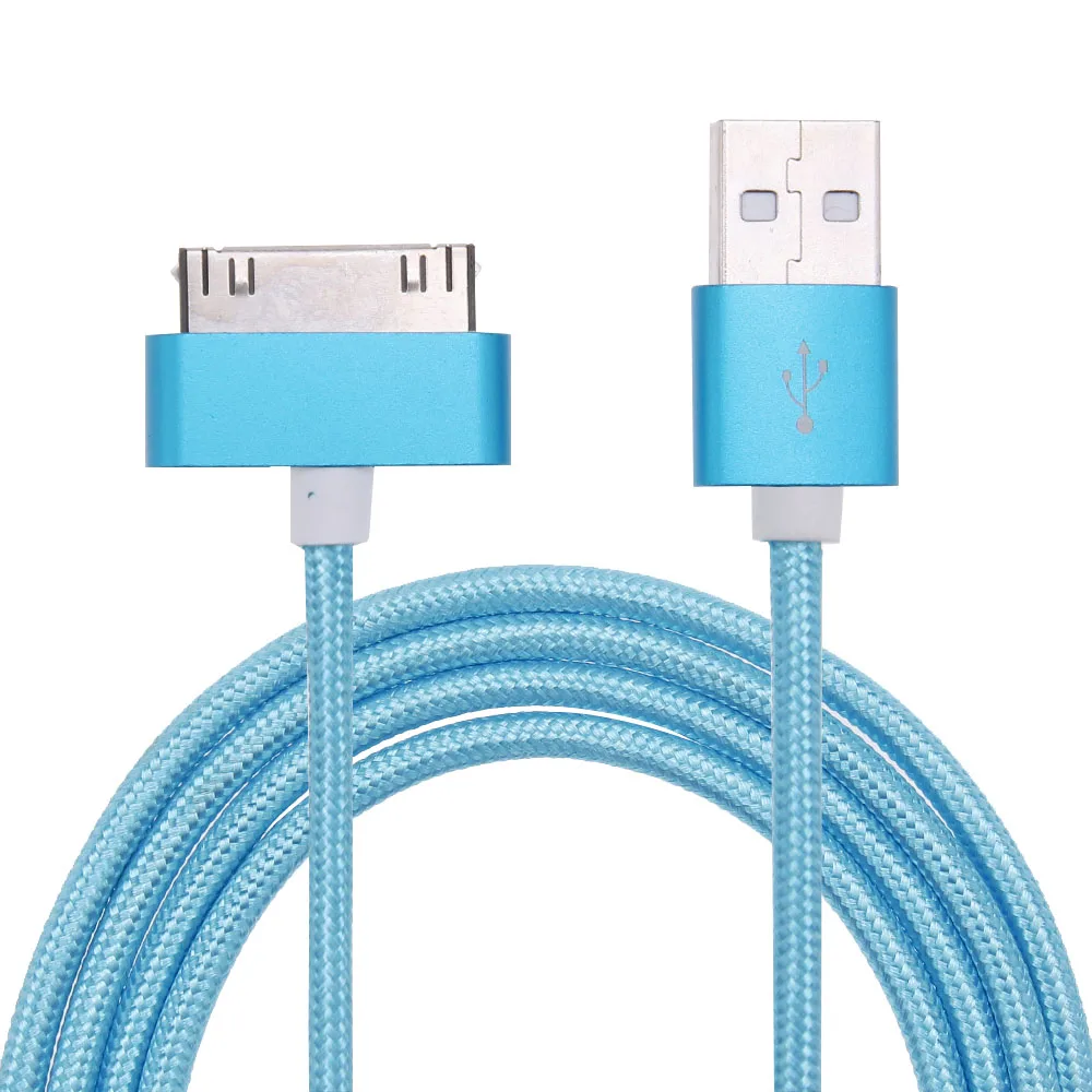 Rovtop 30 Pin USB кабель для IPhone 4S 4, металлический штекер, нейлоновая оплетка, кабель для зарядного устройства, 2А, шнур для быстрой зарядки и синхронизации данных для IPad 2 - Цвет: Синий