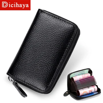 

Genuine Leather Men & Women Mini Short Wallet Cow Leather Coin Purse Solid Card Holder Accordion Card Slots Double Zipper Pocket