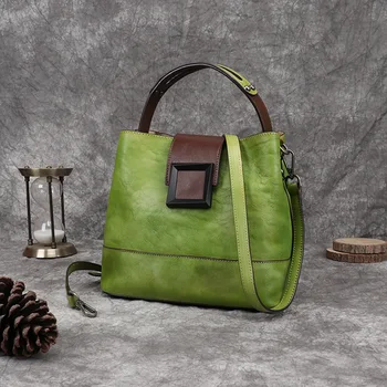 

2020 New Chinese-Style Retro Women's Leather Hand-Rub Color Hand Messenger Bag