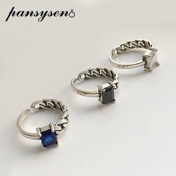 

PANSYSEN Vintage Hiphop 100% 925 Sterling Silver Adjustable Rings for Women 2019 Women's Punk Jewelry Silver Open Ring Gifts