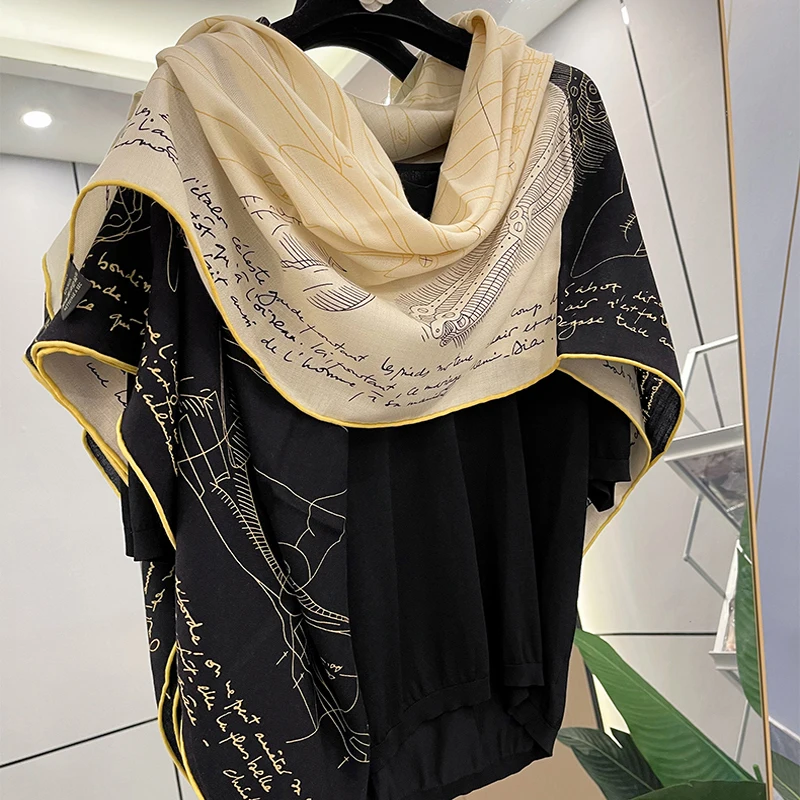スカーフ WOOL AND SILK SCARVES Heavy Silk Wool Scarf and Shawls for Women Luxury Winter's