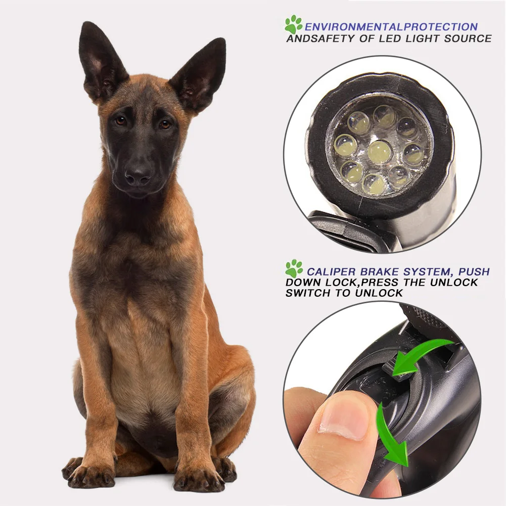 

Dog Leash 15ft Heavy Duty Retractable Multi-functional dog harness Dog Leash with Flashlight Waste Bags home decor gift