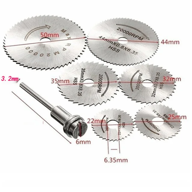 Cuchillas de rueda de disco de sierra Circular de Metal, vástago de acero de alta velocidad, minisierra, con mandriles, almacén, recorte de madera rotativa, 7 Uds. 4