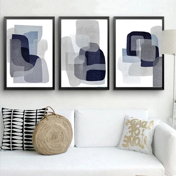 

Scandinavian Style Abstract Wall Art Blue And Gray Canvas Painting Blue Abstract Art Wall Picture for Living Room Decor