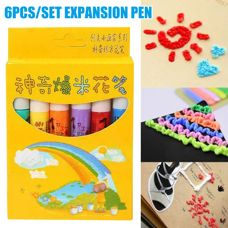 

6 Pcs Magic Popcorn Pen Puffy 3D Art Safe for Greeting Birthday Cards Children QJS Shop