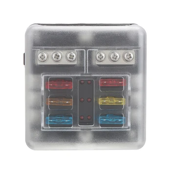 

6 Way Plastic Cover Car Fuse Box Holder 12V 32V Auto Car Boat Power Blade Fuses Box Holder Kit with 12pcs Fuses 40pcs Sticker