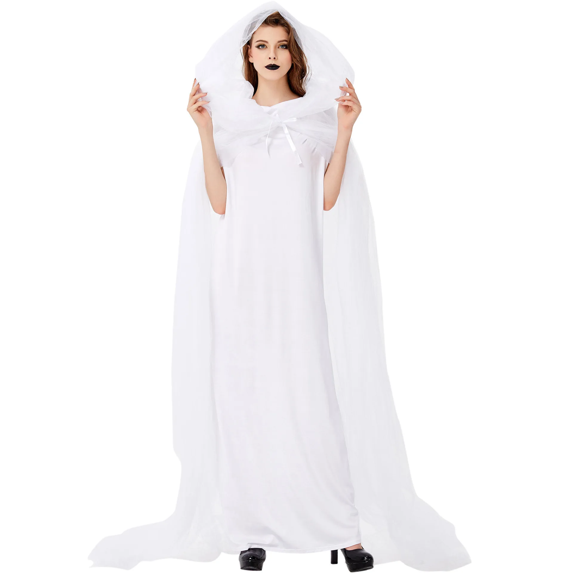 

Halloween White Ghost Bride Clothing Cosplay Makeup Ball Halloween Vampire Mantle Long Skirts Costume