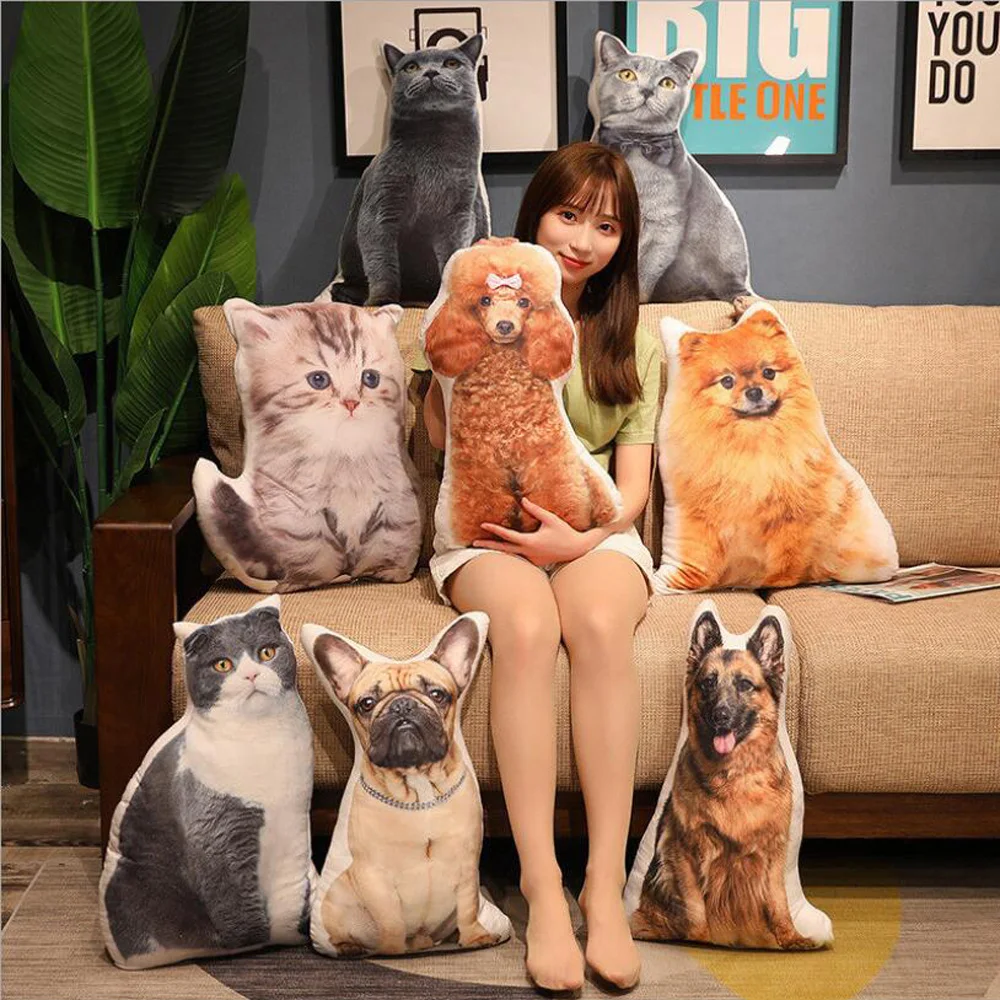 Cartoon Simulation Cat Pillow Cute 3D Printing Teddy Dog Sofa Cushion Stuffed Plush Toy
