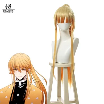 

ROLECOS Demon Slayer Zenitsu Agatsuma Cosplay Wig Anime Kimetsu no Yaiba Zenitsu Wigs Orange Long Ponytail 80cm Hair Synthetic
