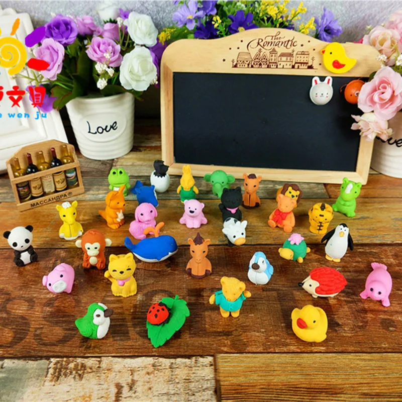 30/Pcs Creative Cute Animal Eraser Individual Package Detachable Eraser Student Prize Stationery pencil eraser,eraser pen,plasticine eraser,eraser refillable pen,biscuit eraser,kneadable eraser,retractable eraser