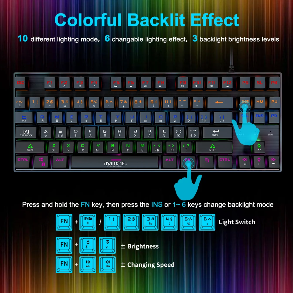 Mechanical Keyboard with Backlight Gaming Keyboard Russian Keycaps RGB Gamer Keyboard for Computer PC Game Blue Switch