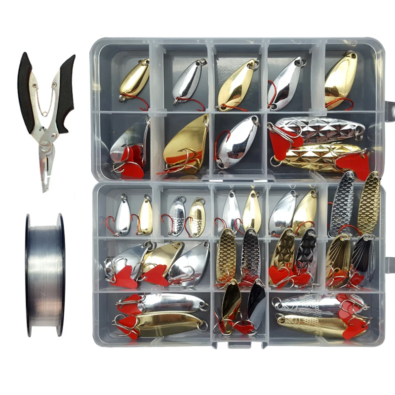 

Fishing Lure Set Mixed Size Spoon Lure Kit With Plier Fishing Line Vib lures Hard Baits Sea fishing Metal Jig Lure B438